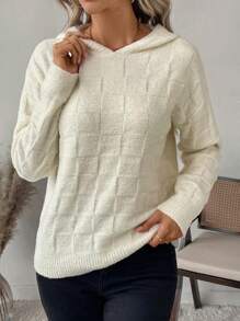 SHEIN LUNE 女士休闲纯色落肩宽松连帽纹理毛衣