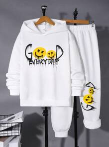 SHEIN TeenBoys 2 bộ quần áo thể thao thường ngày đường phố thoải mái đa năng ấm áp siêu tiết kiệm chi phí in chữ graffiti có mũ trùm đầu dệt kim quần nỉ bộ quần áo trở lại trường; trang phục mùa thu; quần áo bé trai tuổi teen; áo khoác mùa thu; trang phục mùa thu thu/đông - trắng - Xem 6