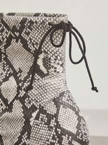 SHUZIA Snake Stretch PU Pointy Toe Bootie With Flare Heel Christmas Holiday Vacay Vibe For Fall And Winter - White - View 5