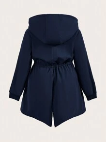 SHEIN LUNE Áo khoác dài tay có dây rút eo cỡ lớn cho nữ, áo khoác nỉ, quần áo mùa đông cho nữ, quần áo mùa đông - Màu xanh hải quân - Xem 8