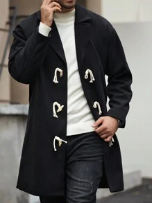 Manfinity Homme 男士休闲秋季牛角扣宽松大衣 - 黑色 - 查看 1