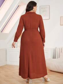 Mulvari 纯色针织长裙，秋冬保暖 - 棕色 - 查看 2