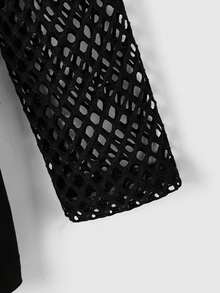 Women Gothic Abstract Pattern Print Mesh Contrast Long Sleeve T-Shirt - Black - View 4