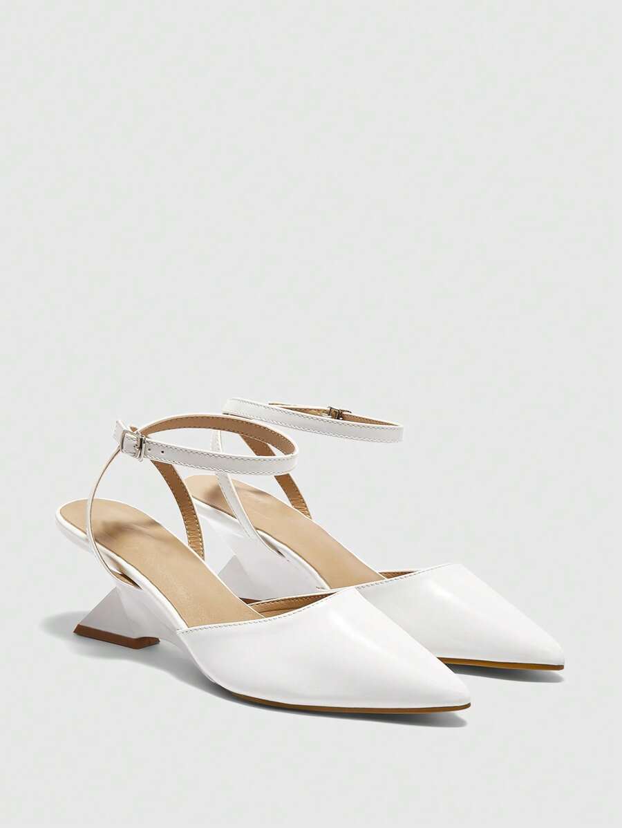 CUCCOO BIZCHIC 2024 New White Pointed Toe Mid Heel Mules Women Backstrap Slide Sandals