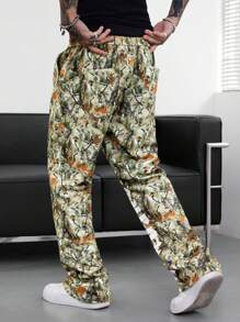 Manfinity Roughcore Men's Letter Print Drawstring Waist Loose Casual Sweatpants - Multicolor - View 2