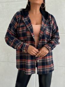 RueChic Frenchy Flap Pocket Drop Shoulder Drawstring Jacket - Multicolor - View 1