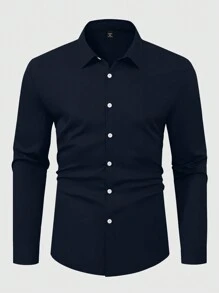 Manfinity Mode Camisa informal de manga larga con botones de unicolor para hombres de talla grande, para el otoño