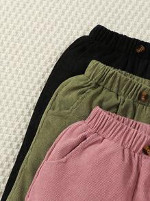 SHEIN 年轻女孩 3 件套儿童纯色松紧腰灯芯绒慢跑裤，秋冬 - 彩色 - 查看 6