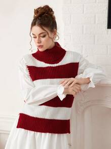 SHEIN MOD 1 chiếc áo len dệt kim dài cổ cao màu be cho nữ, áo len dệt kim mùa đông, áo len xấu xí, áo nữ, quần áo nữ, quần áo nữ, áo len mùa thu - Màu be - Xem 4