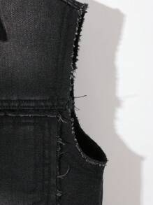 SHEIN 青少年男孩时尚休闲黑色牛仔布内衬，更加保暖，羊毛内衬无袖牛仔背心，适合日常穿着和秋冬季儿童服装 - 黑色 - 查看 8