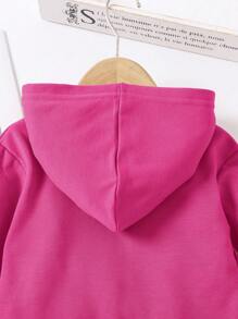 SHEIN Young Girl Casual Solid Color Zippered Front Hooded Jacket, Spring/Autumn - Hot Pink - View 7