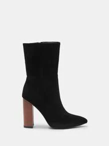 CUCCOO BIZCHIC Printed Wood Grain Thick Heel Pointed Toe Ankle Boots For Christmas And New Year Holiday - Black - View 2