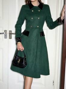 Vintamour Casaco Elegante Retrô Feminino com Bloco de Cor no Colarinho Ajustado, Jaqueta Verde de Manga Longa para Outono/Inverno, Roupa Feminina de Ação de Graças, Casaco de Inverno Térmico Feminino de Manga Longa, Roupa de Natal Feminina, Roupas de Inverno Femininas, Casaco de Inverno Térmico Feminino, Casacos Femininos de Natal, Roupa Feminina Verde de Manga Longa, Roupa Profissional, Roupa de Inverno Feminina, Casaco de Ano Novo