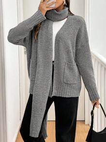 SHEIN Frenchy Cárdigan casual de mujer de unicolor, manga larga con caída en los hombros y bolsillos dobles, para otoño/invierno