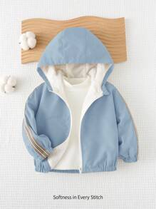 Cozy Pixies 男婴撞色带休闲连帽夹克 - 藍白色 - 查看 1