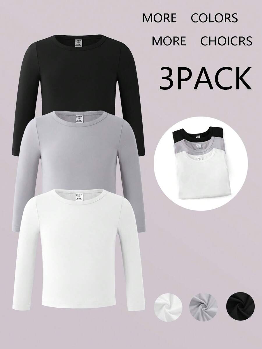 Set de 3 piezas de ropa para niña bebé de uso diario, cómoda blusa de manga larga que combina para interior y exterior - Blanco y Negro - Ver 1