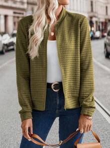 SHEIN LUNE Women Casual Textured Zipper Lightweight Jacket For Autumn