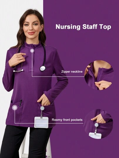 TaskEZ 纯色半拉链拼接口袋磨砂制服上衣