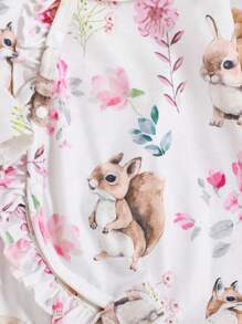 SHEIN 2 Stücke Neugeborenen Blume Muster Langarm Romper mit Mütze, lässiger und stilvoller Homeoutfit
