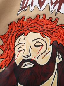 Manfinity EMRG 男士休闲耶稣元素刺绣棒球夹克，秋冬季，外出时尚图形棒球长袖拼色夹克，送给朋友、丈夫、男朋友的礼物 - 彩色 - 查看 2