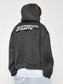 Sumwon Society Premium Street Style Hoodie Oversized Comfort Fit Essential Sweatshirt Contemporary Urban Collection Monochrome Loungewear - Dark Grey - View 1