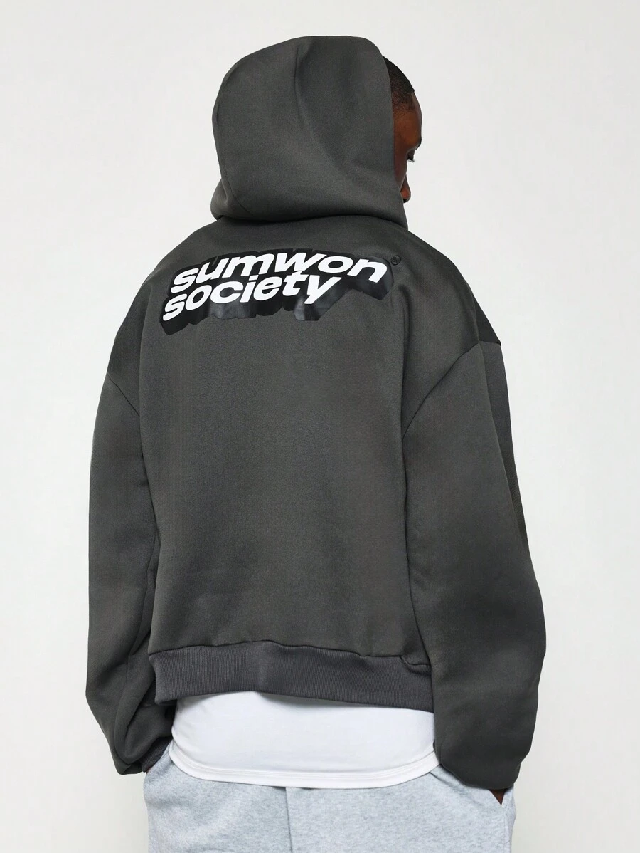 Sumwon Society Premium Street Style Hoodie Oversized Comfort Fit Essential Sweatshirt Contemporary Urban Collection Monochrome Loungewear - Dark Grey - View 1