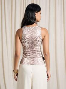 AiiRZ Top sin mangas con estampado de leopardo y lentejuelas de estilo rave - Marrón - Ver 2