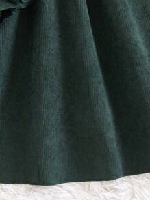SHEIN Tween Girl Casual Long Sleeve Corduroy Dress With Ruffle Collar, Fitted For Spring Autumn - Dark Green - View 5