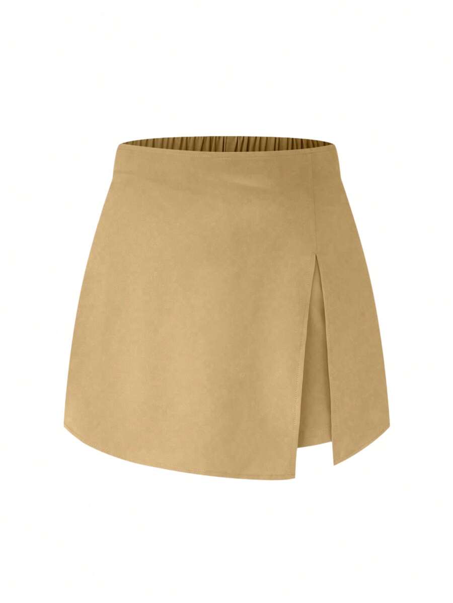 Celure Women Plus Size Solid Color Split Hem Casual Skort, Suitable For Summer Everyday Wear