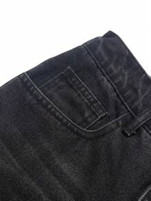 SHEIN 青少年男孩时尚休闲黑色庆祝万圣节蜘蛛网图案黑色宽松直筒牛仔裤适合日常穿着和秋装 - 黑色 - 查看 3