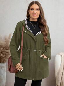 SHEIN LUNE 大码女式抽绳腰休闲豹纹拼布夹克，秋季