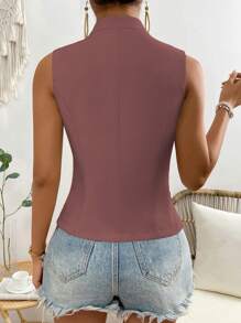SHEIN ChicEase Women's Casual Solid Color V-Neck Single-Breasted Fitted Lightweight Waistcoat - Purple - View 2