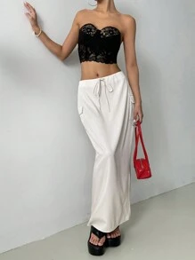 Chiquease INS Style Casual Utility Pocket Back Slit Long Skirt Fall Cloth For Women - Apricot - View 1