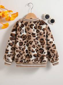 SHEIN Young Girl Cute Elegant Sweet Fashion Leopard Fluffy Jacket, Suitable For Autumn/Winter, Daily Wear, Parties, Festivals, Outings, School