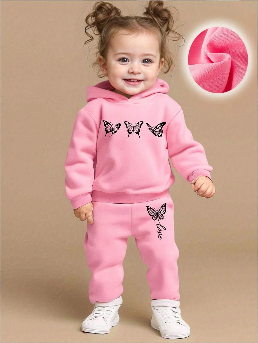 Bộ quần áo nỉ lót giữ nhiệt cho bé gái, thời trang thường ngày, thu/đông - Hồng - Xem 1