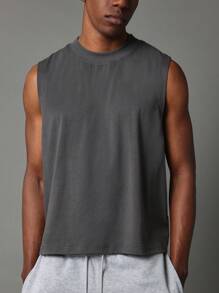 SUMWON Sleeveless Crew Neck Tank Top Comfortable Daily Wear Athletic Muscle Shirt Casual Summer Workout Top Versatile Basic Essential Workout Gym Top For Men - Dark Grey - View 3