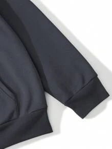 Manfinity Hypemode 男士宽松秋季字母印花连帽卫衣，带保暖内衬，男士街头风拉链连帽衫，长袖上衣 - 灰色 - 查看 3