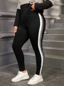 SHEIN LUNE 2pcs Plus Size Solid Color Contrast Zip-Up Hoodie Top And Pants Casual Set Winter Clothes