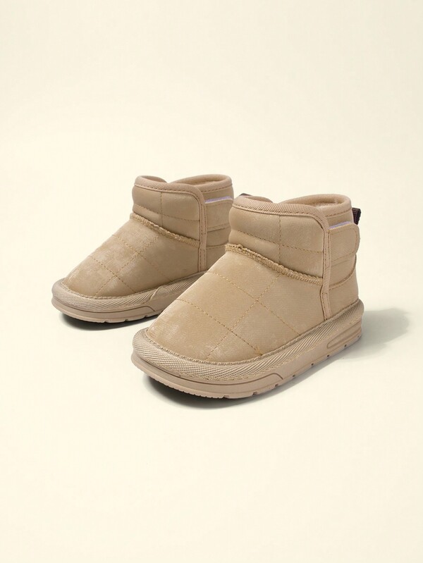 1 Pair Girls Khaki Hook And Loop Flat Boots, Fashion, Comfy & Warm Lining For Winter