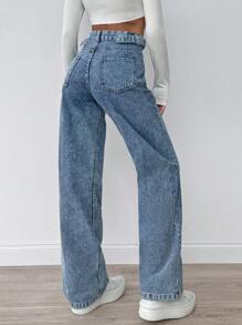 SHEIN Cottnline WOMEN STRAIGHT LOW WAIST JEANS - Medium Wash - View 2