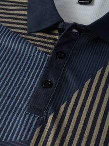 Manfinity Homme Camisa polo de manga larga con cuello, estampado de parche y diseño casual de negocios para hombres, para el trabajo