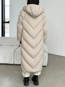 EURMUSE Women's Quilted Hooded Zip Up Stylish Padded Coat - Beige - View 2