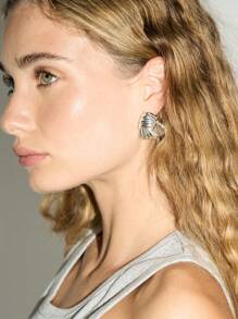 AiiRZ 3pcs Silver Plated Triangle Stud Earrings - Silver - View 1