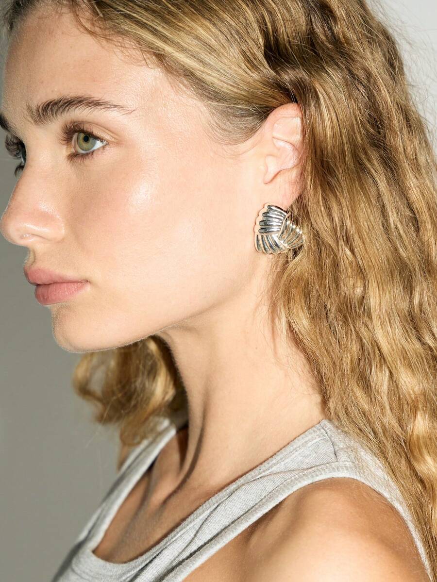 AiiRZ 3pcs Silver Plated Triangle Stud Earrings - Silver - View 1