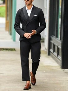 Manfinity Mode Conjunto de camisa de manga larga de un solo color con botones y pantalones casuales para hombres