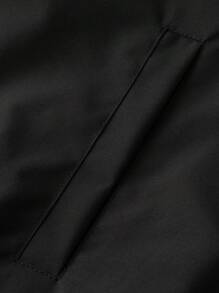 Manfinity Campus Court 男士休闲前拉链字母图案长袖飞行员夹克，外出黑色长袖夹克，送给朋友、丈夫、男友的礼物，适合秋冬季节，朋克风，保暖内衬夹克 - 黑色 - 查看 3