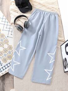 SHEIN Quần dệt ống đứng giản dị cho bé trai tuổi teen, phong cách thời trang đường phố - Xám - Xem 2