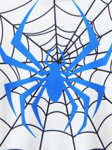 SHEIN 2pcs/Set Young Boy Cool Spider Print Casual Comfortable Hoodie And Pants Set, Spring & Autumn