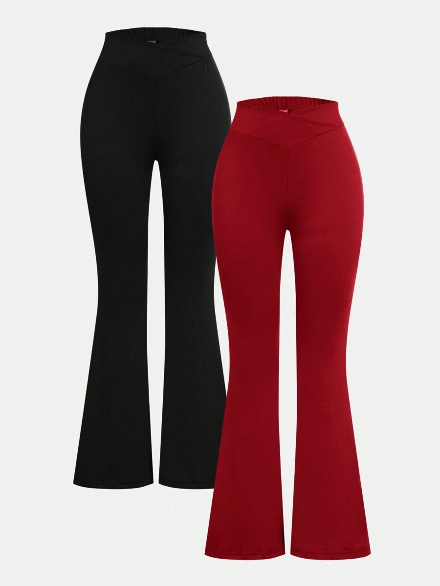 Bộ 2 quần ống loe thường ngày cho bé gái tuổi teen, quần ống loe cạp cao, đen và đỏ, bộ sưu tập thu đông 2024 - Nhiều màu - Xem 1