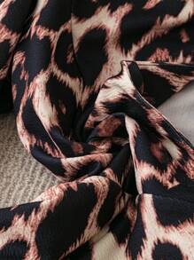 SHEIN LUNE Leopard Print Elegant Long Sleeve Lightweight Jacket For Autumn - Coffee Brown - View 4